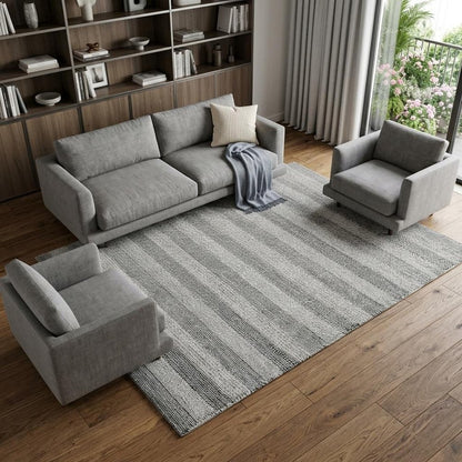 8' X 10' Beige and Gray Wool Blend Striped Hand Loomed Area Rug