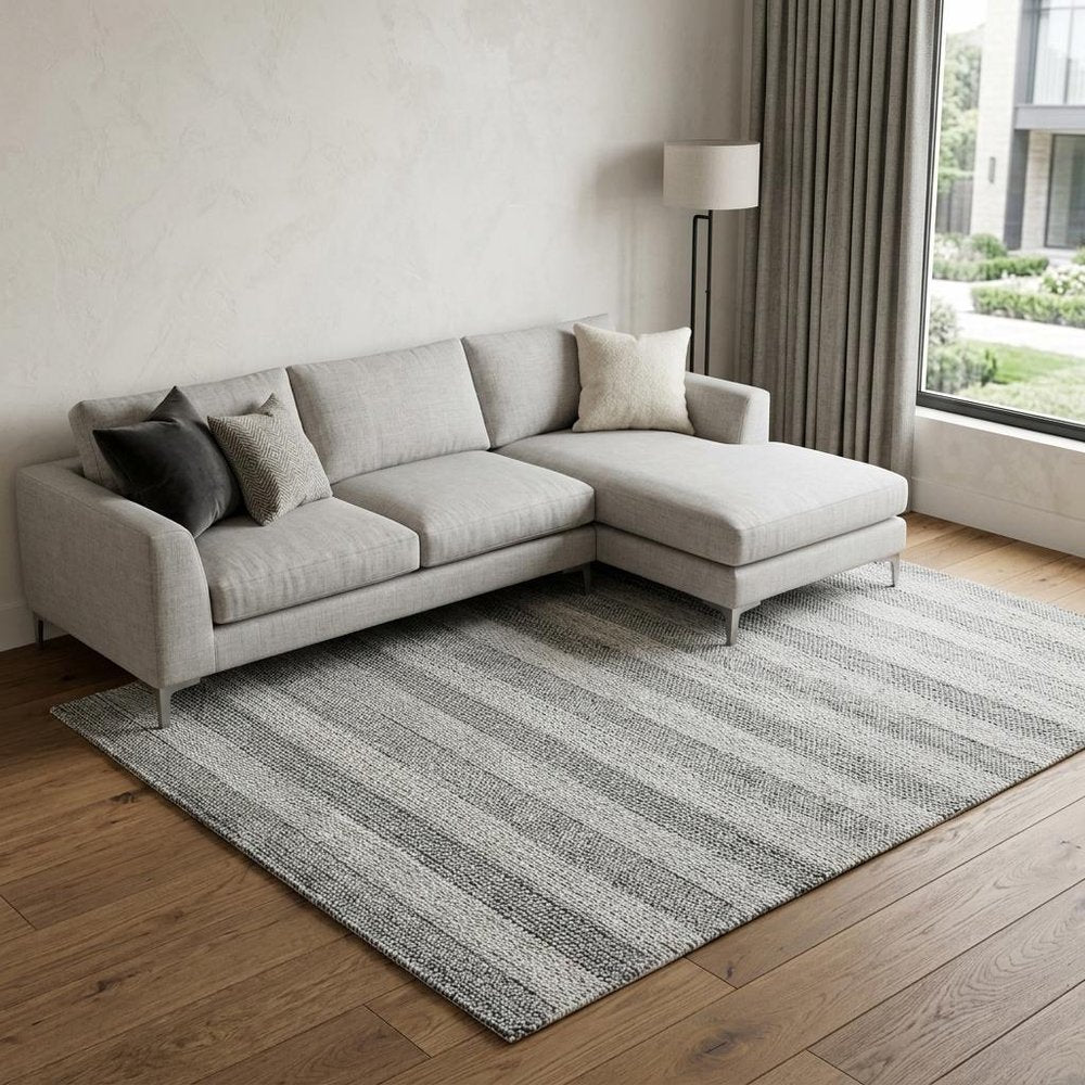 8' X 10' Beige and Gray Wool Blend Striped Hand Loomed Area Rug