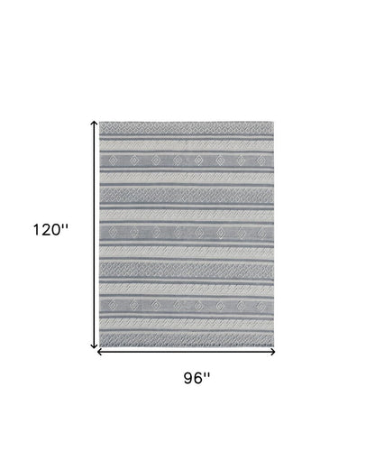 8' X 10' Light Gray and Dark Gray Geometric Hand Loomed Area Rug