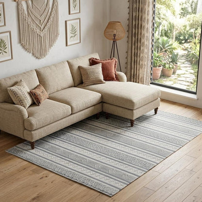 8' X 10' Light Gray and Dark Gray Geometric Hand Loomed Area Rug