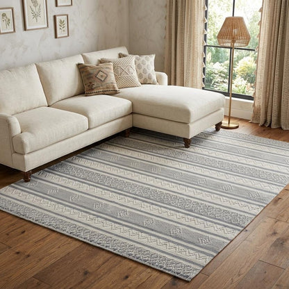 8' X 10' Light Gray and Dark Gray Geometric Hand Loomed Area Rug