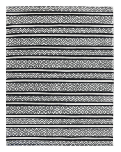 8' X 10' Black and White Wool Geometric Stripe Hand Loomed Area Rug