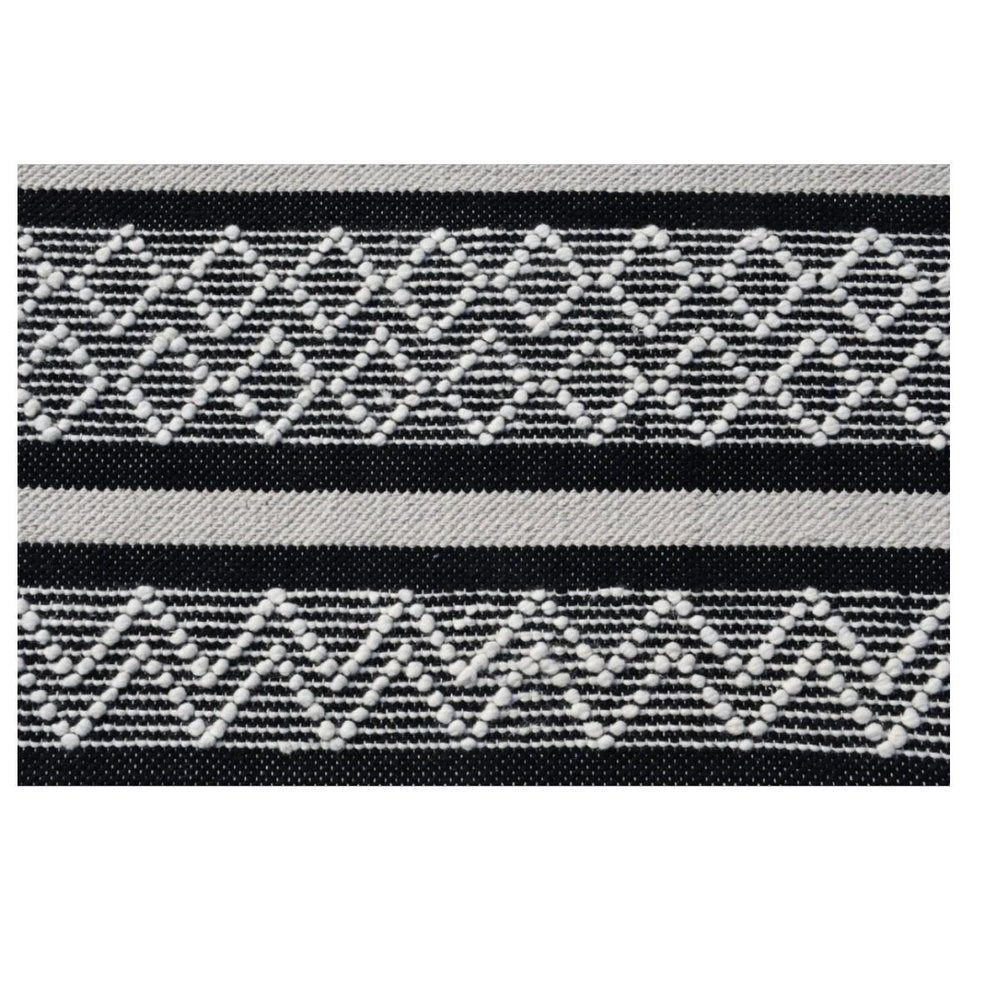 8' X 10' Black and White Wool Geometric Stripe Hand Loomed Area Rug