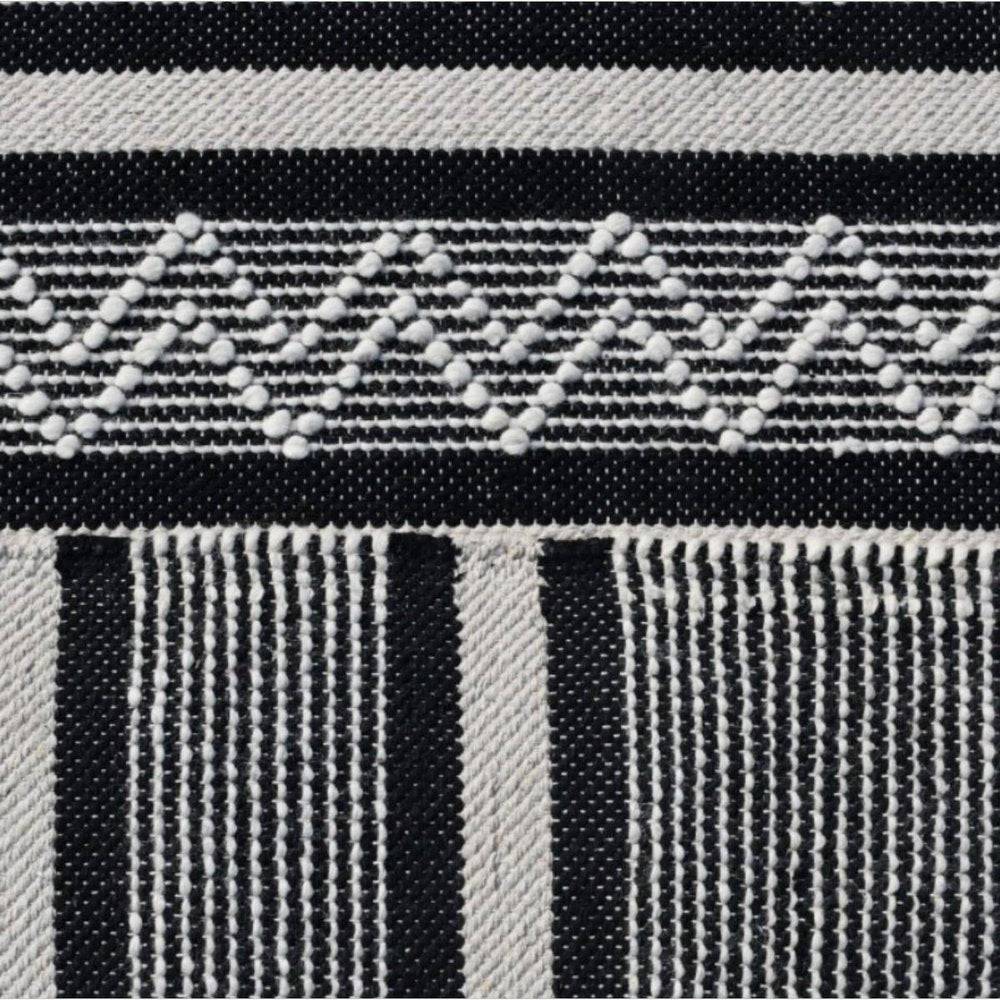 8' X 10' Black and White Wool Geometric Stripe Hand Loomed Area Rug