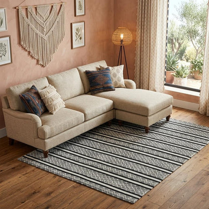 8' X 10' Black and White Wool Geometric Stripe Hand Loomed Area Rug