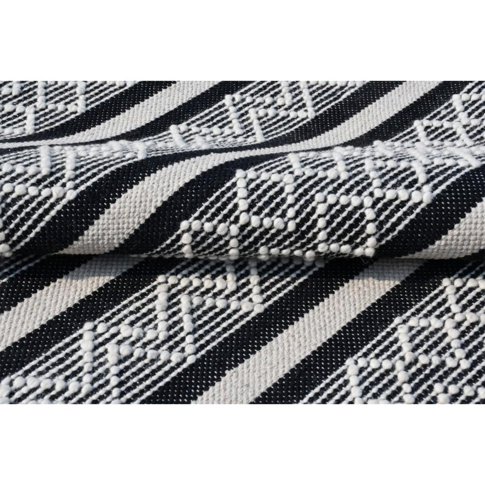 8' X 10' Black and White Wool Geometric Stripe Hand Loomed Area Rug
