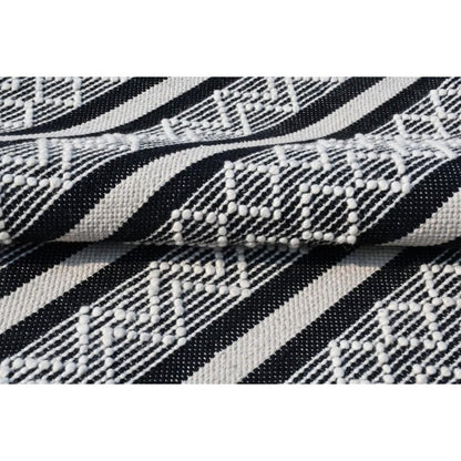 8' X 10' Black and White Wool Geometric Stripe Hand Loomed Area Rug