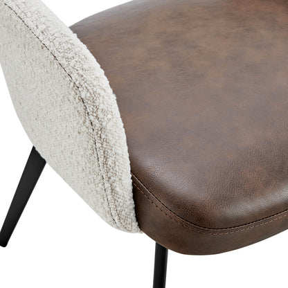 Ivory and Brown Upholstered Faux Leather And Faux Leather Dining Arm Chair