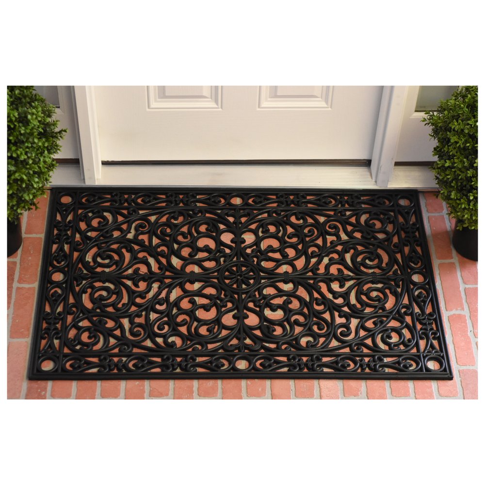 24" X 36" Black Rubber Scrollwork Outdoor Door Mat