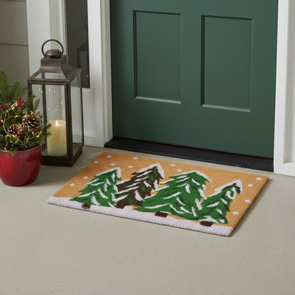 17" X 29" Natural and Green Coir Christmas Trees Outdoor Christmas Door Mat
