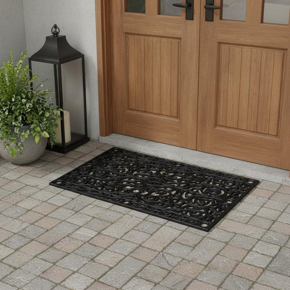 30" X 48" Black Rubber Scrollwork Outdoor Door Mat