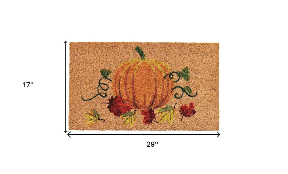 17" X 29" Natural And Orange Pumpkin Outdoor Coir Door Mat