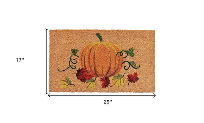 17" X 29" Natural And Orange Pumpkin Outdoor Coir Door Mat