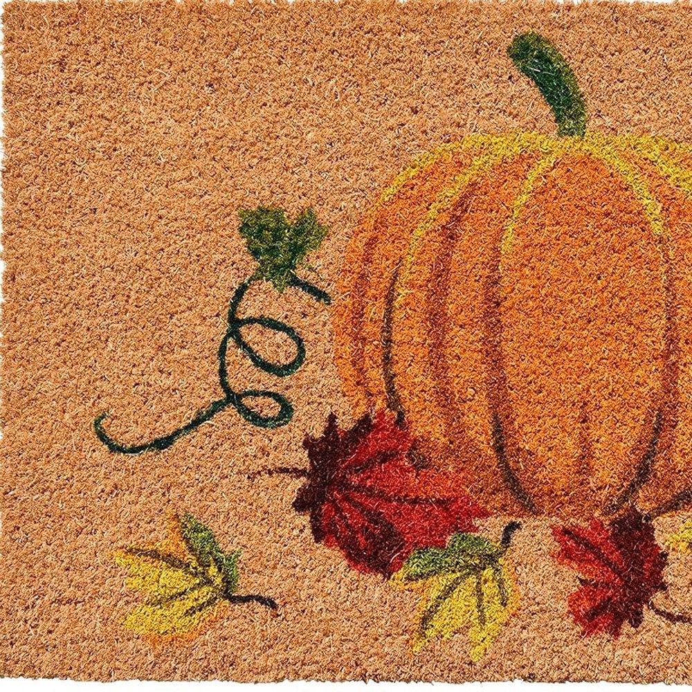 17" X 29" Natural And Orange Pumpkin Outdoor Coir Door Mat