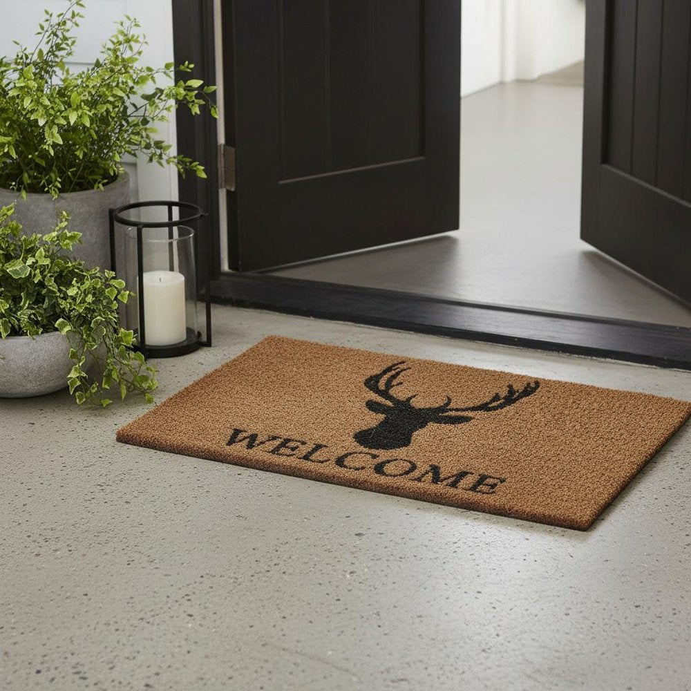 24" X 36" Natural and Black Coir Stag Welcome Outdoor Door Mat