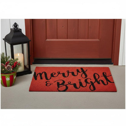 24" X 36" Red and Black Coir Merry and Bright Outdoor Christmas Door Mat