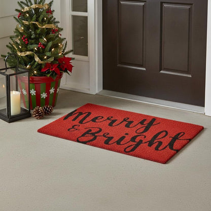 24" X 36" Red and Black Coir Merry and Bright Outdoor Christmas Door Mat
