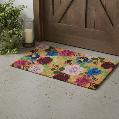 24" X 36" Natural Pink and Green Coir Floral Outdoor Door Mat