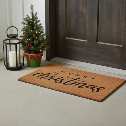 17" X 29" Natural and Black Coir Merry Christmas Outdoor Christmas Door Mat