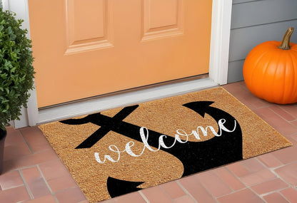 24" X 36" Natural and Black Coir Anchor Welcome Outdoor Door Mat