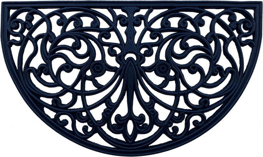 18" X 30" Black Rubber Scrollwork Welcome Outdoor Semi Circle Door Mat