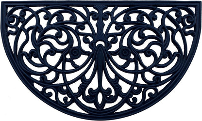 18" X 30" Black Rubber Scrollwork Welcome Outdoor Semi Circle Door Mat