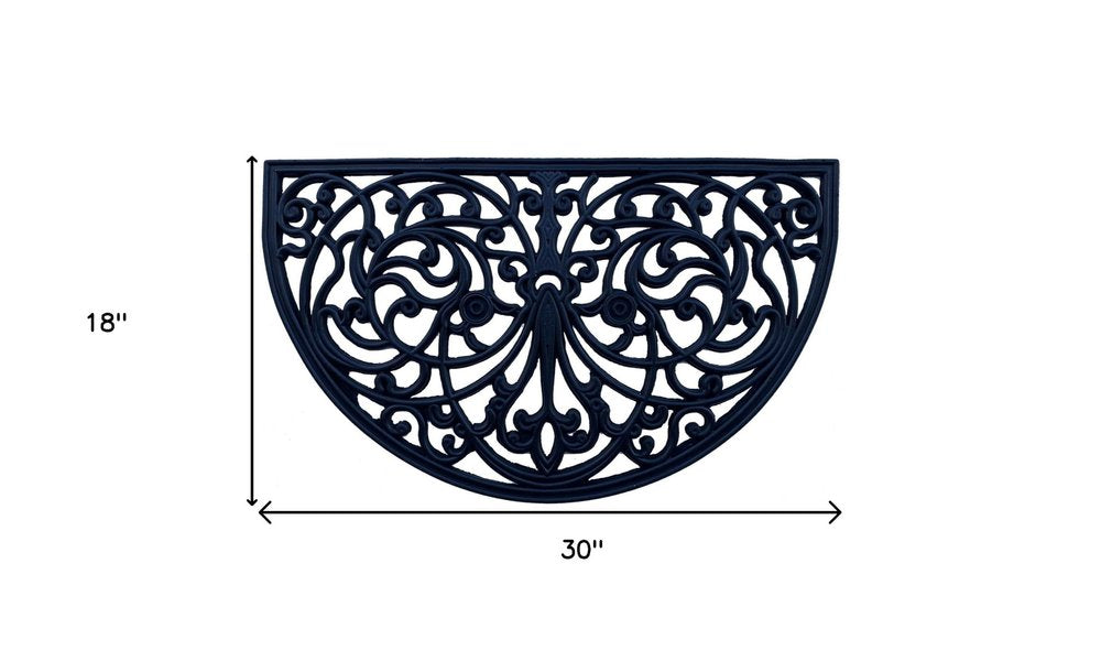 18" X 30" Black Rubber Scrollwork Welcome Outdoor Semi Circle Door Mat