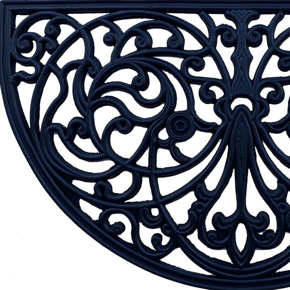 18" X 30" Black Rubber Scrollwork Welcome Outdoor Semi Circle Door Mat