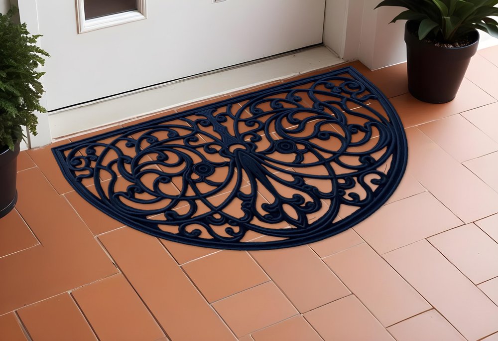 18" X 30" Black Rubber Scrollwork Welcome Outdoor Semi Circle Door Mat