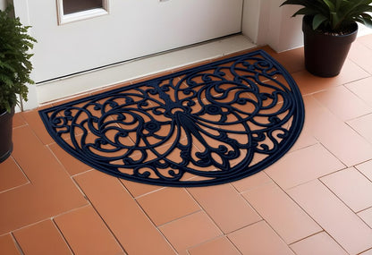 18" X 30" Black Rubber Scrollwork Welcome Outdoor Semi Circle Door Mat