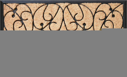24" X 36" Natural and Black Coir Botanical Leaves Outdoor Door Mat