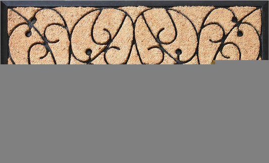 24" X 36" Natural and Black Coir Botanical Leaves Outdoor Door Mat