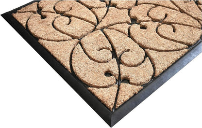 24" X 36" Natural and Black Coir Botanical Leaves Outdoor Door Mat