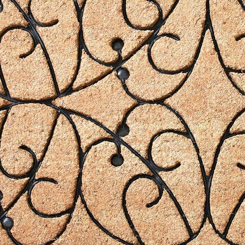 24" X 36" Natural and Black Coir Botanical Leaves Outdoor Door Mat
