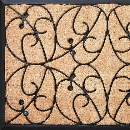 24" X 36" Natural and Black Coir Botanical Leaves Outdoor Door Mat