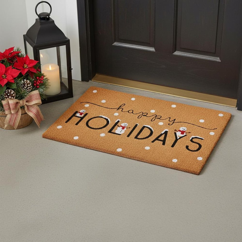 24" X 36" Natural Black and White Coir Happy Holidays Outdoor Christmas Door Mat