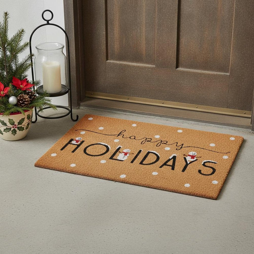 24" X 36" Natural Black and White Coir Happy Holidays Outdoor Christmas Door Mat