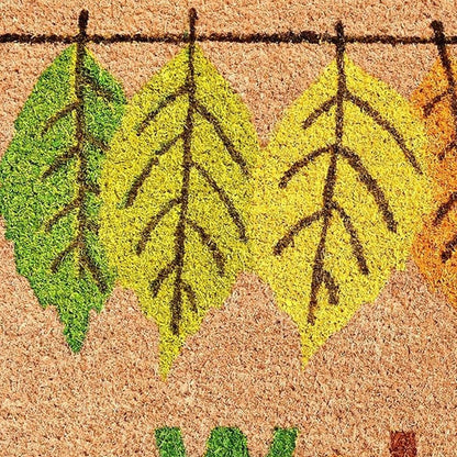 17" X 29" Natural Green And Orange Botanical Leaves Welcome Outdoor Coir Door Mat