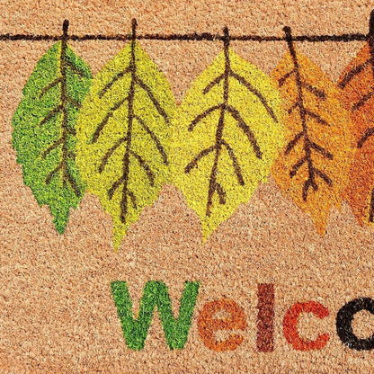 17" X 29" Natural Green And Orange Botanical Leaves Welcome Outdoor Coir Door Mat