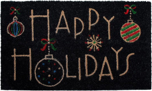 24" X 36" Black and Natural Coir Happy Holidays Outdoor Christmas Door Mat