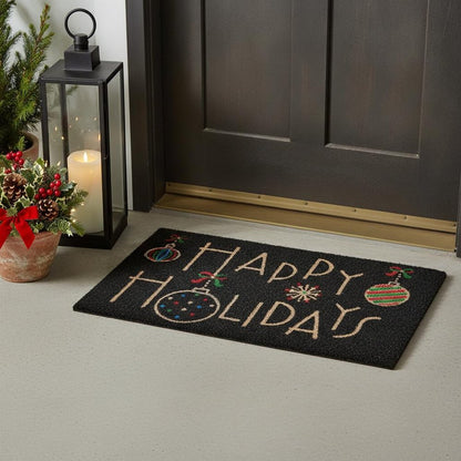 24" X 36" Black and Natural Coir Happy Holidays Outdoor Christmas Door Mat
