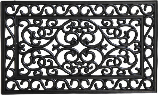 18" X 30" Black Rubber Scrollwork Outdoor Door Mat