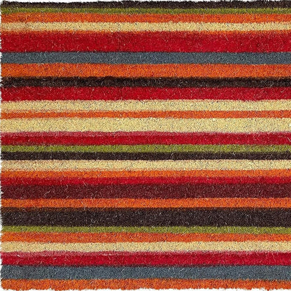 17" X 29" Red Orange and Natural Coir Striped Outdoor Door Mat