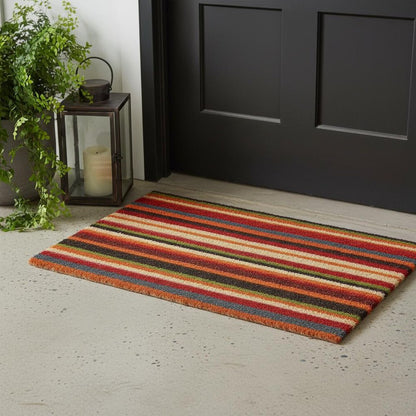 17" X 29" Red Orange and Natural Coir Striped Outdoor Door Mat