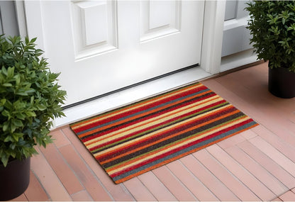 17" X 29" Red Orange and Natural Coir Striped Outdoor Door Mat