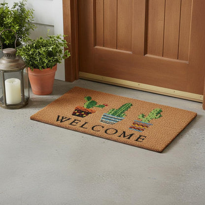 24" X 36" Natural Green and Black Coir Cactus Welcome Outdoor Door Mat