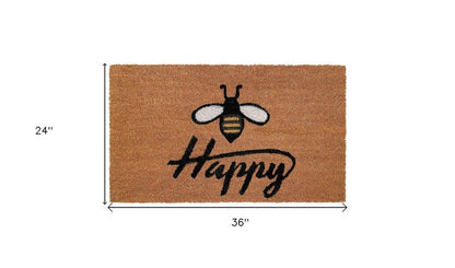24" X 36" Natural and Black Coir Bumblee Bee Happy Outdoor Door Mat