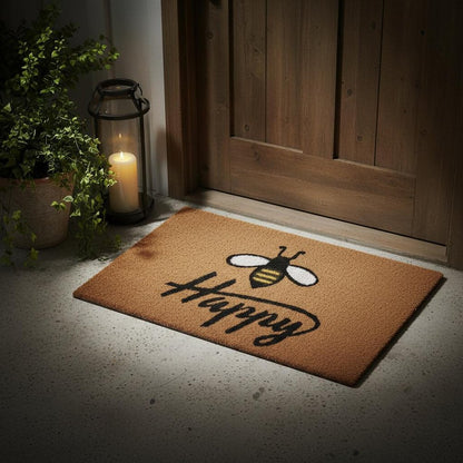 24" X 36" Natural and Black Coir Bumblee Bee Happy Outdoor Door Mat
