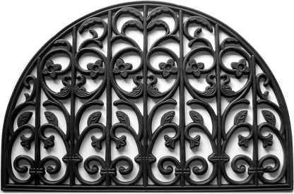 24" X 36" Black Rubber Scrollwork Outdoor Semi Circle Door Mat