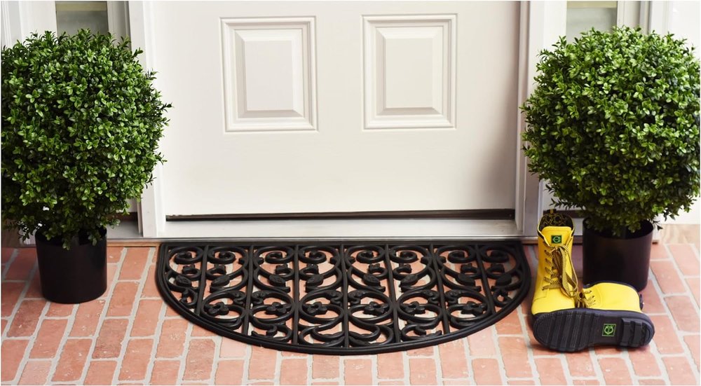 24" X 36" Black Rubber Scrollwork Outdoor Semi Circle Door Mat